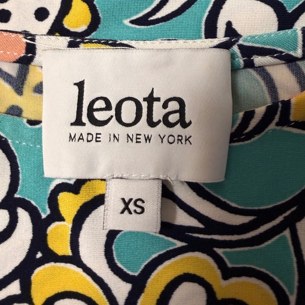 Leota Floral Paisley Ruffle Sleeve Shift Dress Teal Yellow XS Made in NY - Picture 8 of 9